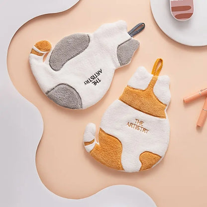 Cat Coral Velvet Hand Towel